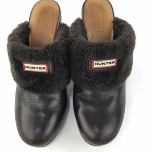 HUNTER Women’s Brown Leather Shoes Mules Clogs 8